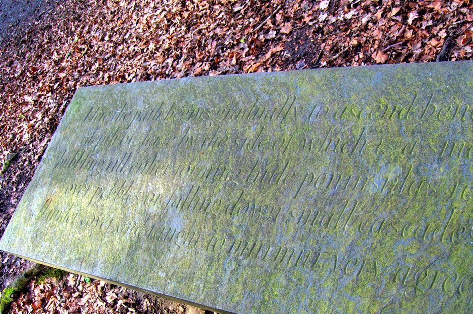 Leasowes, Bench dedicated to William Shenstone, words of Robert Dodsley. designed by Ian Hamilton Finlay  and Nicholas Sloan 1992