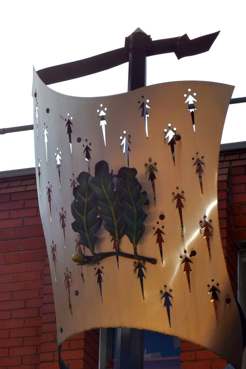 Heraldic Standard in Church st, designed by Kate Maddison