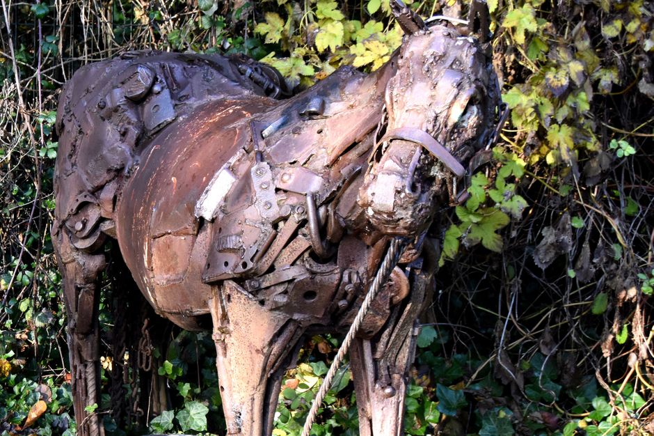 Vulcan Road, start of Lunt path. Ponies. sculptor Sally Mathews. there were 3 , now only 2